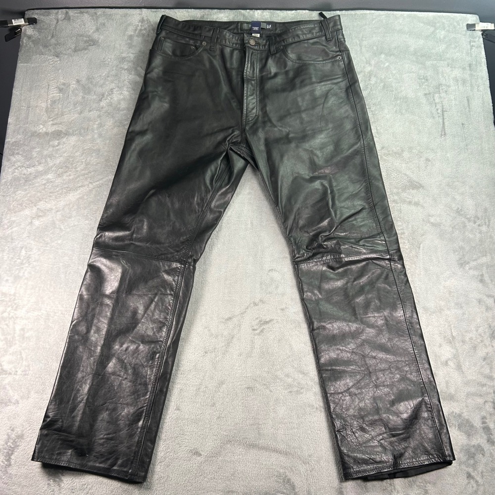 Gap Mens Black Genuine Leather Pants Boot Fit 38x32 174466-00-1 Five Pocket
